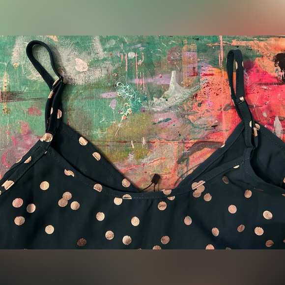 Paper moon Deep Green + Gold Polka Dot Tank Blouse - Size S (Petite) - Picture 5 of 6